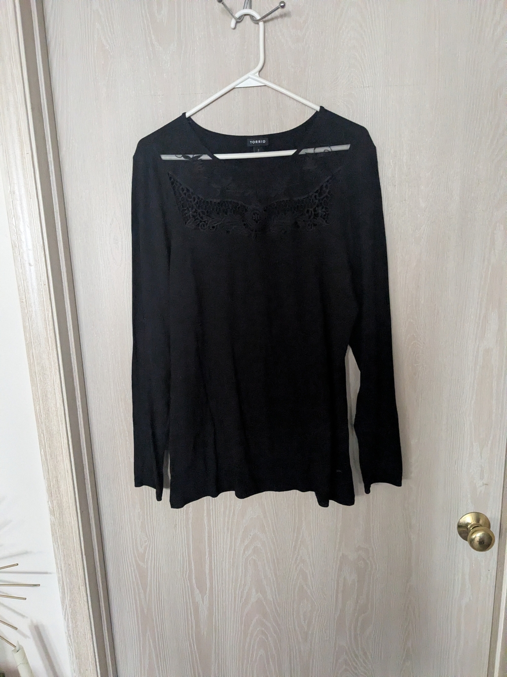 torrid Black Long Sleeve Lace Yoke Tee